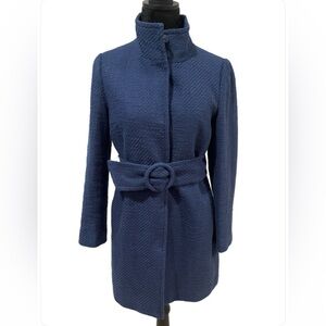 J. McLaughlin Textured Navy Blue Belted Car Coat Arden size M